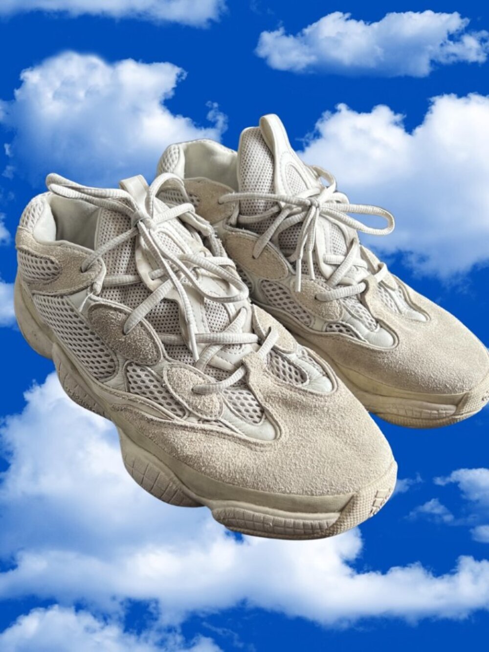 adidas Yeezy 500 Bone White Mesh & Suede Sneakers US 10.5